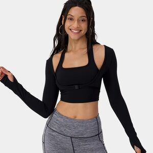 HALARA M Cloudful Halter Long Sleeve Crop in Black